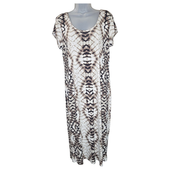 Dorothy Perkins Wom 14 Short Sleeve Brown Tie Dye Dress Spring Summer Comfort - Picture 1 of 9